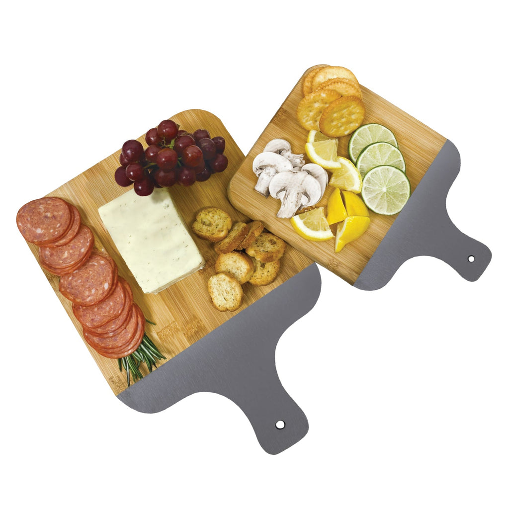 JS Gourmet - Set of 2 Bamboo Serving and Cutting Boards with Gray Handle - - Mounts For Less