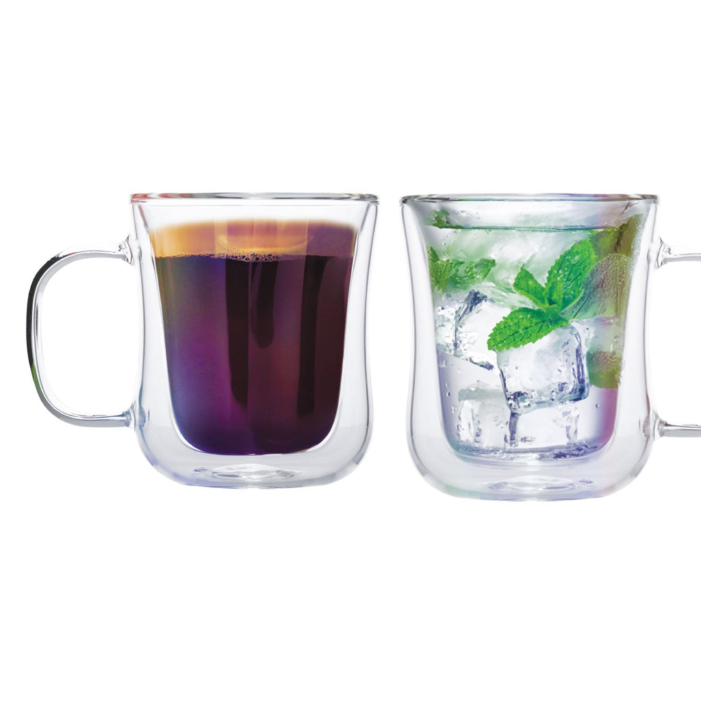 JS Gourmet - Set of 2 Double-Wall Iridescent Glass Mugs, 250ml Capacity - - Mounts For Less