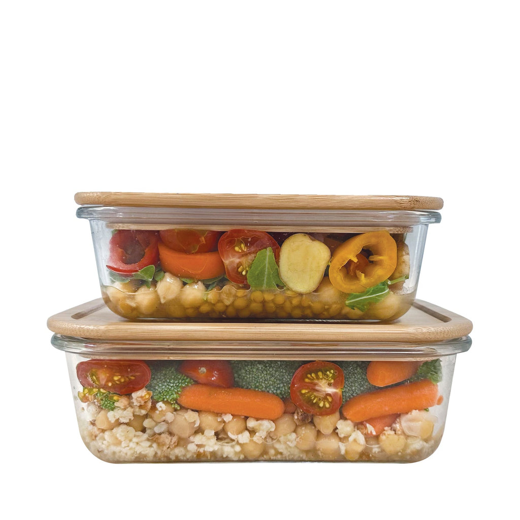 JS Gourmet - Set of 2 Food Containers, Bamboo Lid, Oven Safe - - Mounts For Less
