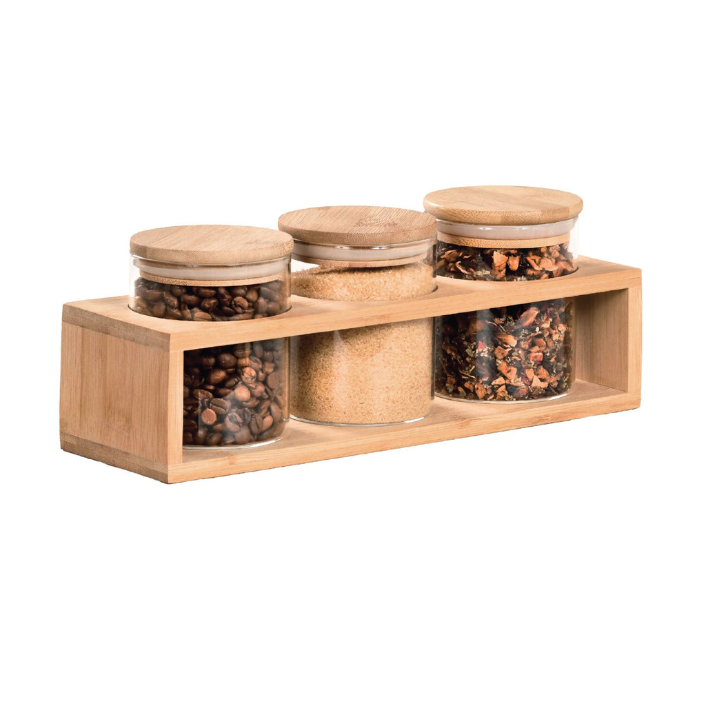 JS Gourmet - Set of 3 Bamboo Food Containers with Storage Rack - - Mounts For Less