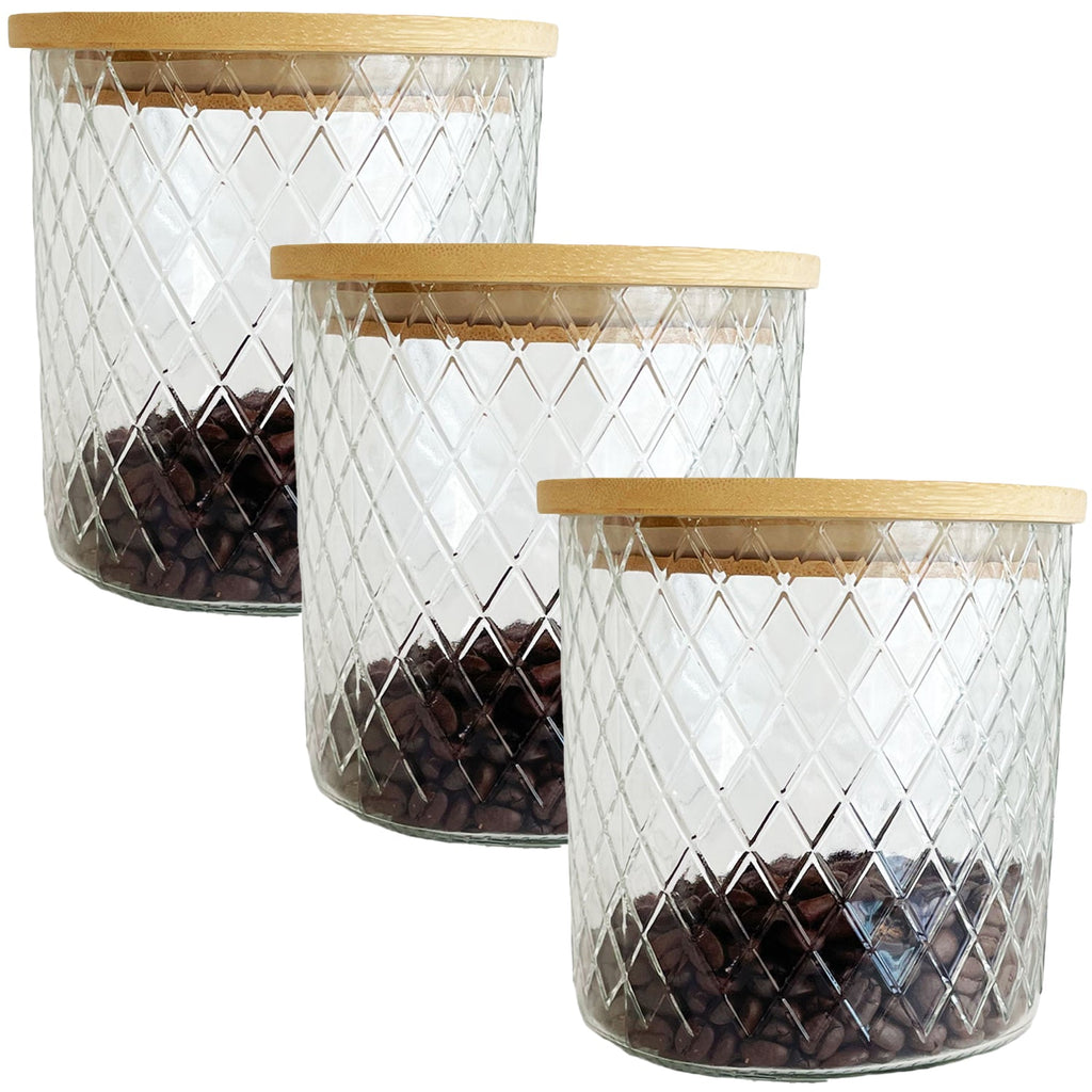 JS Gourmet - Set of 3 Embossed Glass Containers with Airtight Lid, 1000ml Capacity - - Mounts For Less
