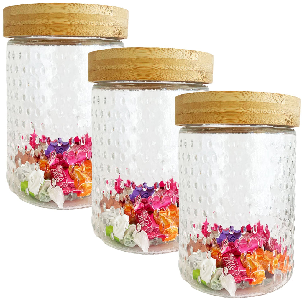 JS Gourmet - Set of 3 Embossed Glass Containers with Airtight Lid, 1300ml Capacity - - Mounts For Less