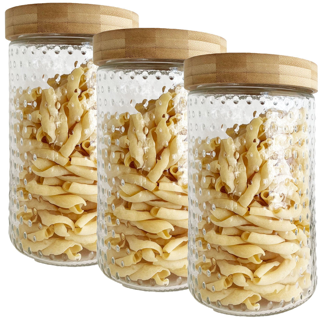 JS Gourmet - Set of 3 Embossed Glass Containers with Airtight Lid, 1700ml Capacity - - Mounts For Less