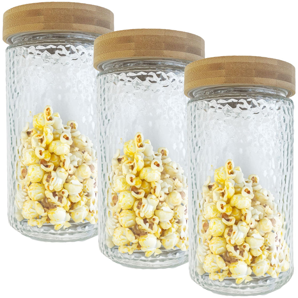 JS Gourmet - Set of 3 Embossed Glass Containers with Airtight Lid, 1700ml Capacity - - Mounts For Less