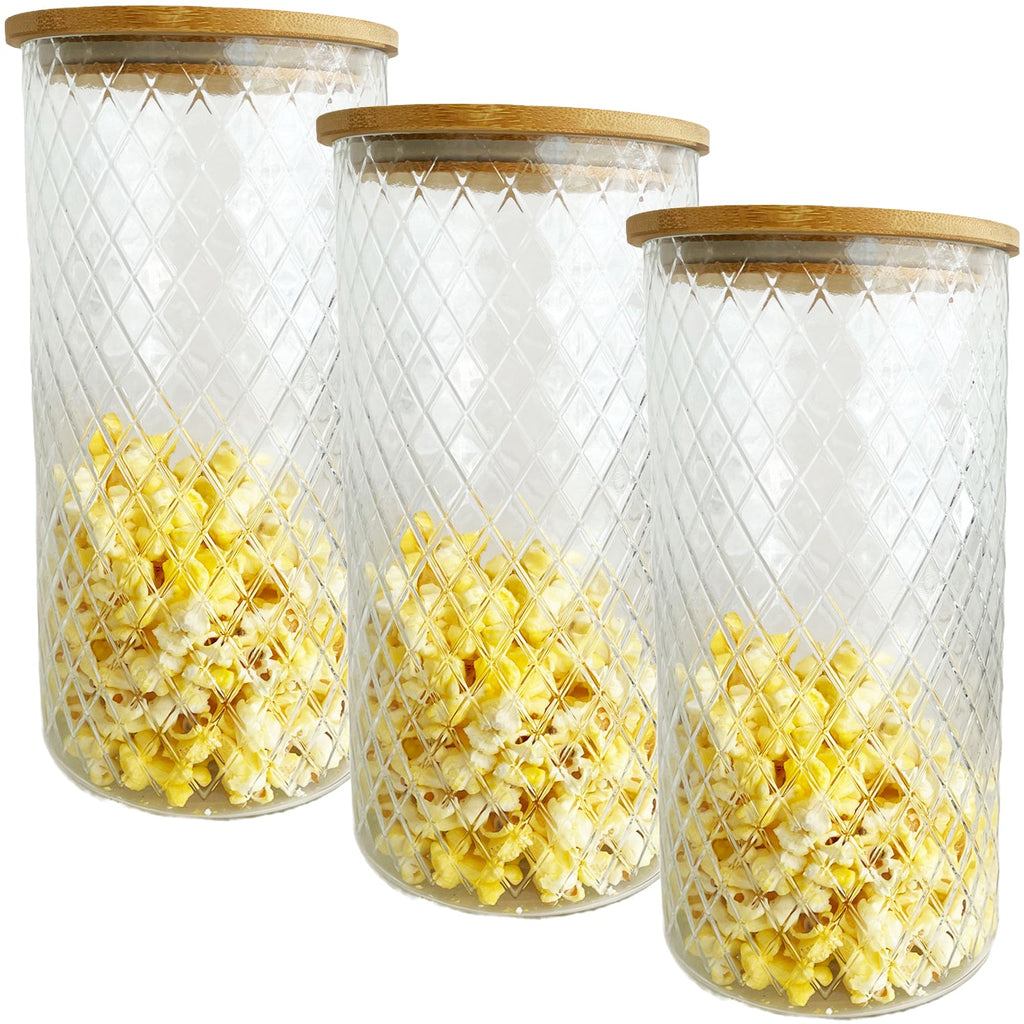 JS Gourmet - Set of 3 Embossed Glass Containers with Airtight Lid, 1800ml Capacity - - Mounts For Less