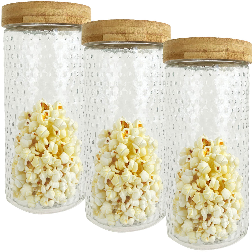 JS Gourmet - Set of 3 Embossed Glass Containers with Airtight Lid, 2100ml Capacity - - Mounts For Less