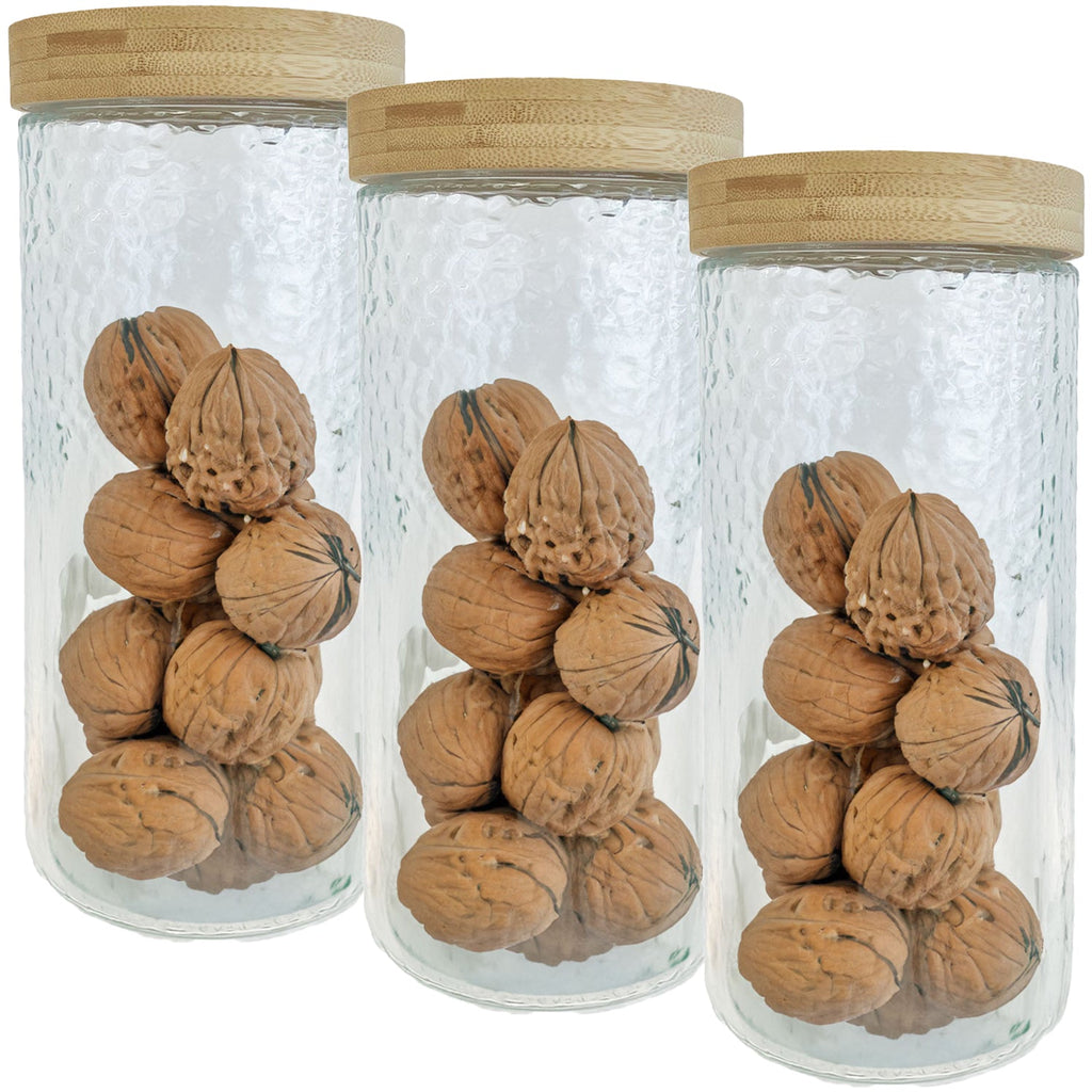 JS Gourmet - Set of 3 Embossed Glass Containers with Airtight Lid, 2100ml Capacity - - Mounts For Less