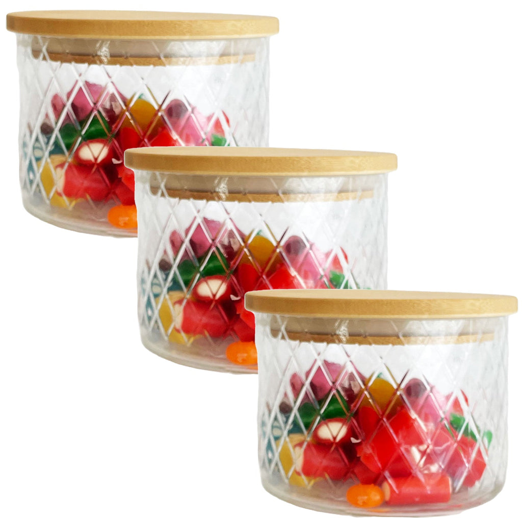 JS Gourmet - Set of 3 Embossed Glass Containers with Airtight Lid, 500ml Capacity - - Mounts For Less