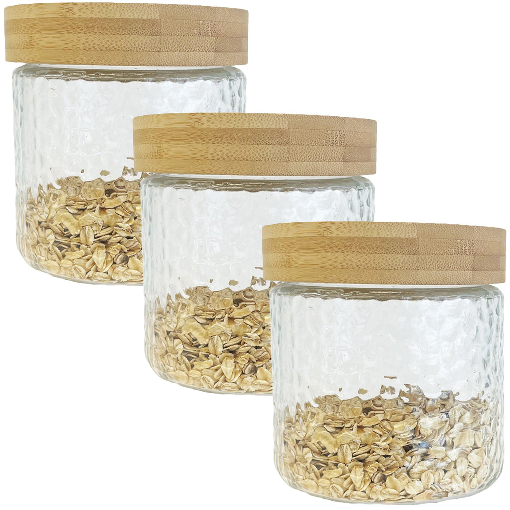 JS Gourmet - Set of 3 Embossed Glass Containers with Airtight Lid, 900ml Capacity - - Mounts For Less