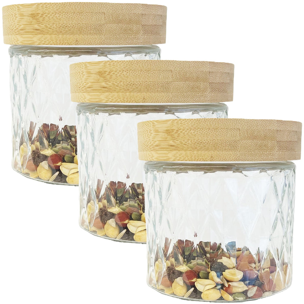 JS Gourmet - Set of 3 Embossed Glass Containers with Airtight Lid, 900ml Capacity - - Mounts For Less