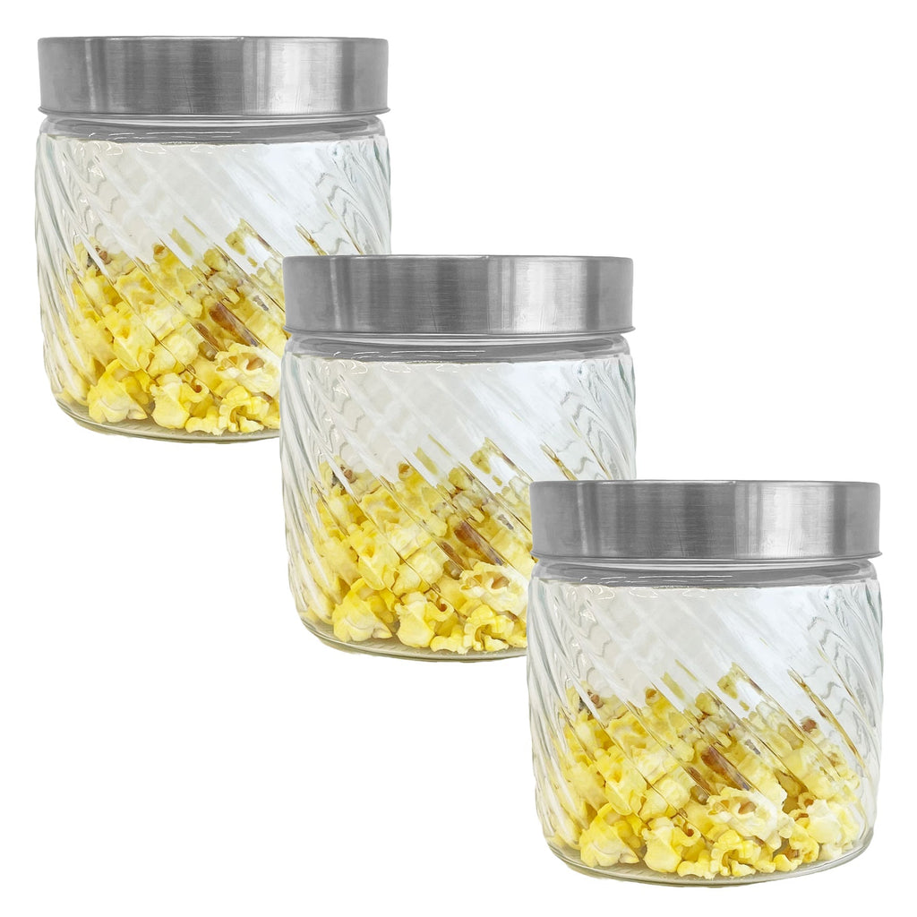 JS Gourmet - Set of 3 Embossed Glass Containers with Airtight Lid, 900ml Capacity - - Mounts For Less