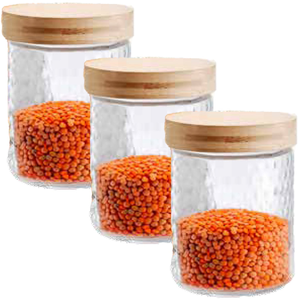 JS Gourmet - Set of 3 Embossed Glass Containers with Airtight Lid, 900ml Capacity - - Mounts For Less