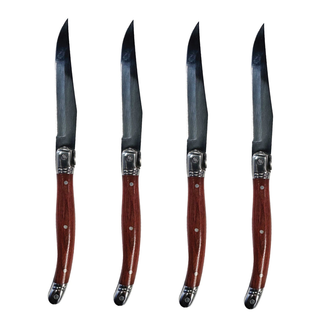 JS Gourmet - Set of 4 Laguiole Steak Knives, Stainless Steel Blade, Wooden Handles - - Mounts For Less