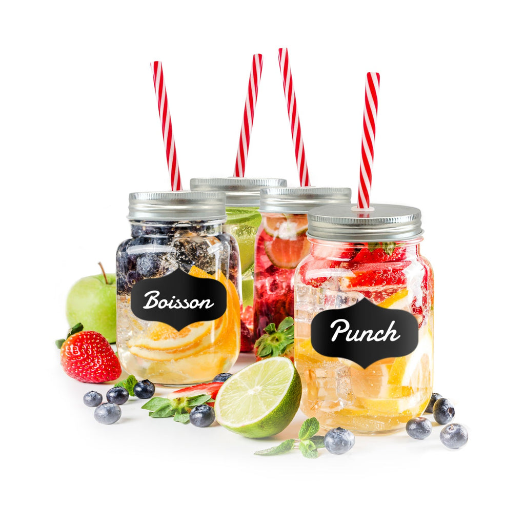 JS Gourmet - Set of 4 Mason Jar Glasses, Lid and Straw Included - - Mounts For Less