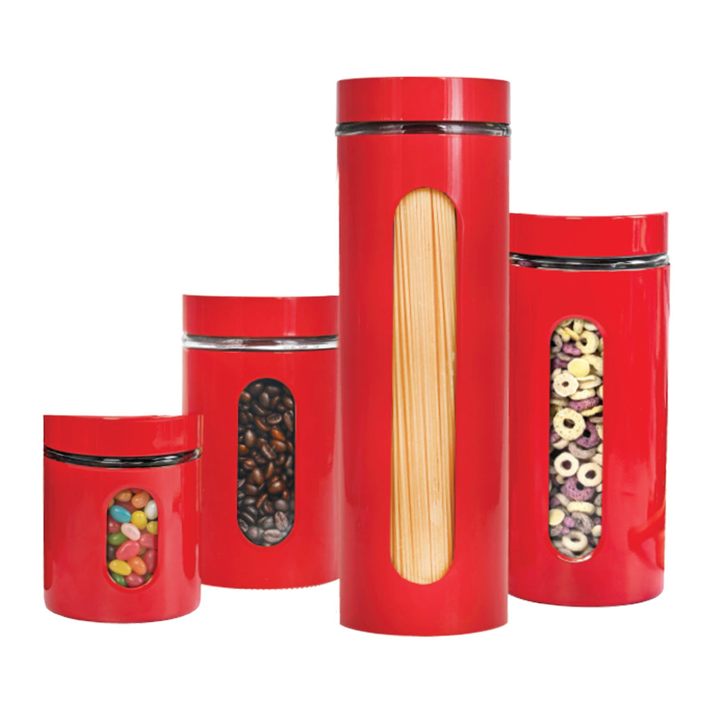 JS Gourmet - Set of 4 Stainless Steel Storage Containers, Red - - Mounts For Less