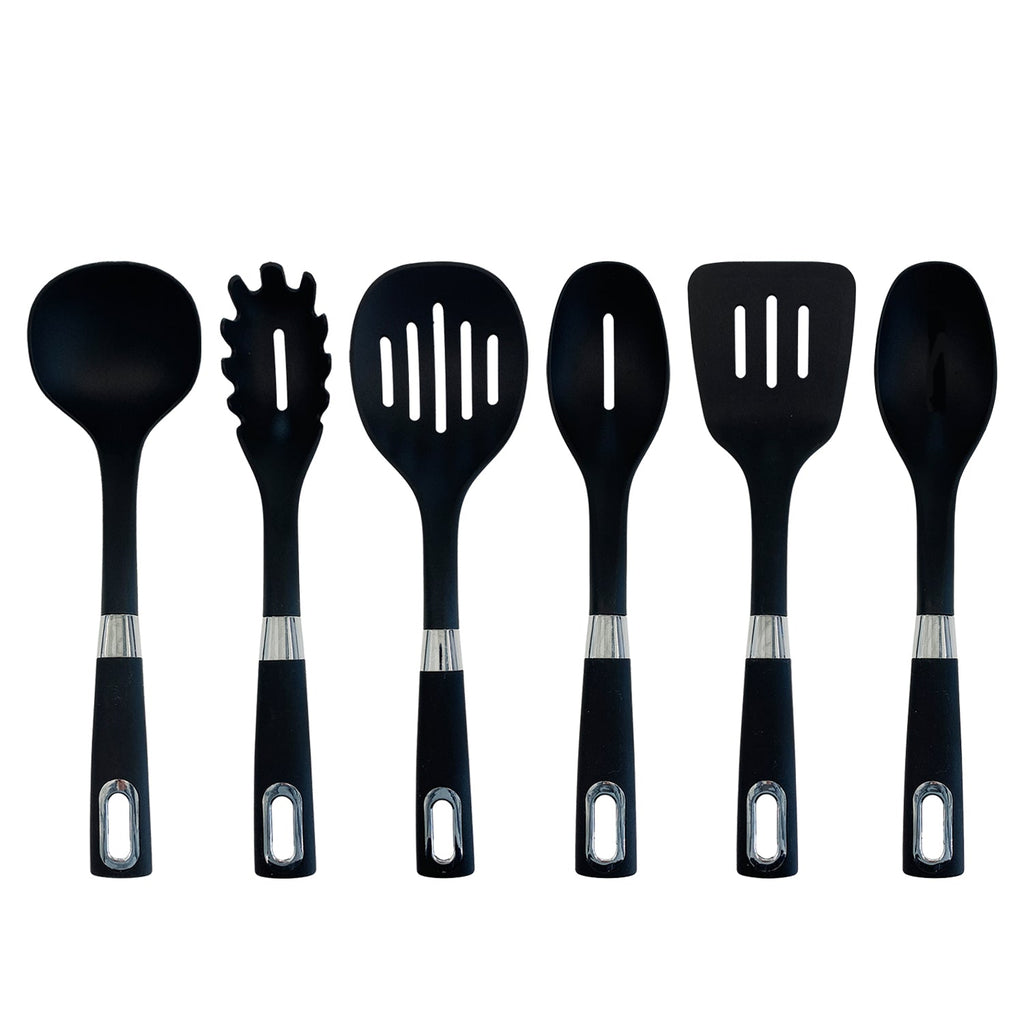 JS Gourmet - Set of 6 Nylon Kitchen Utensils, Heat Resistant, Black - - Mounts For Less