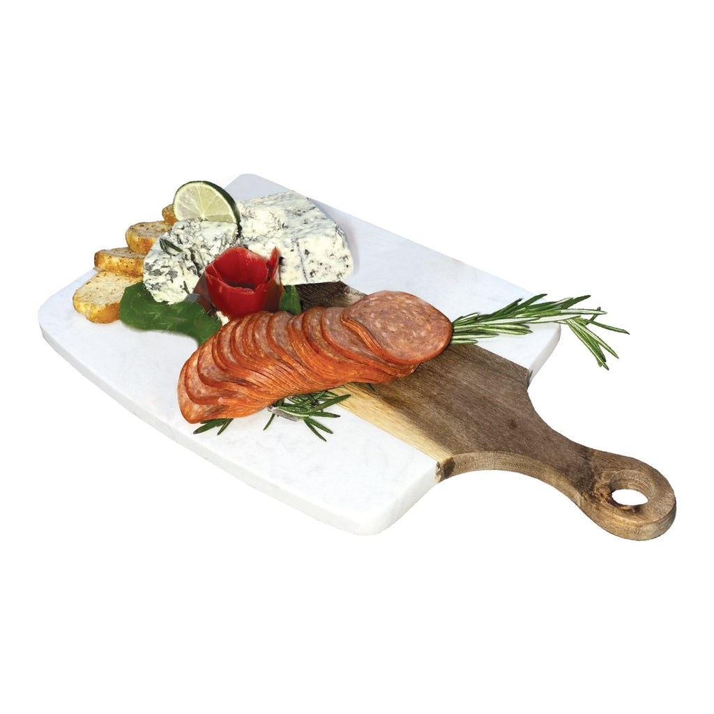 JS Gourmet - Wooden and Marble Serving Board with Handle - - Mounts For Less