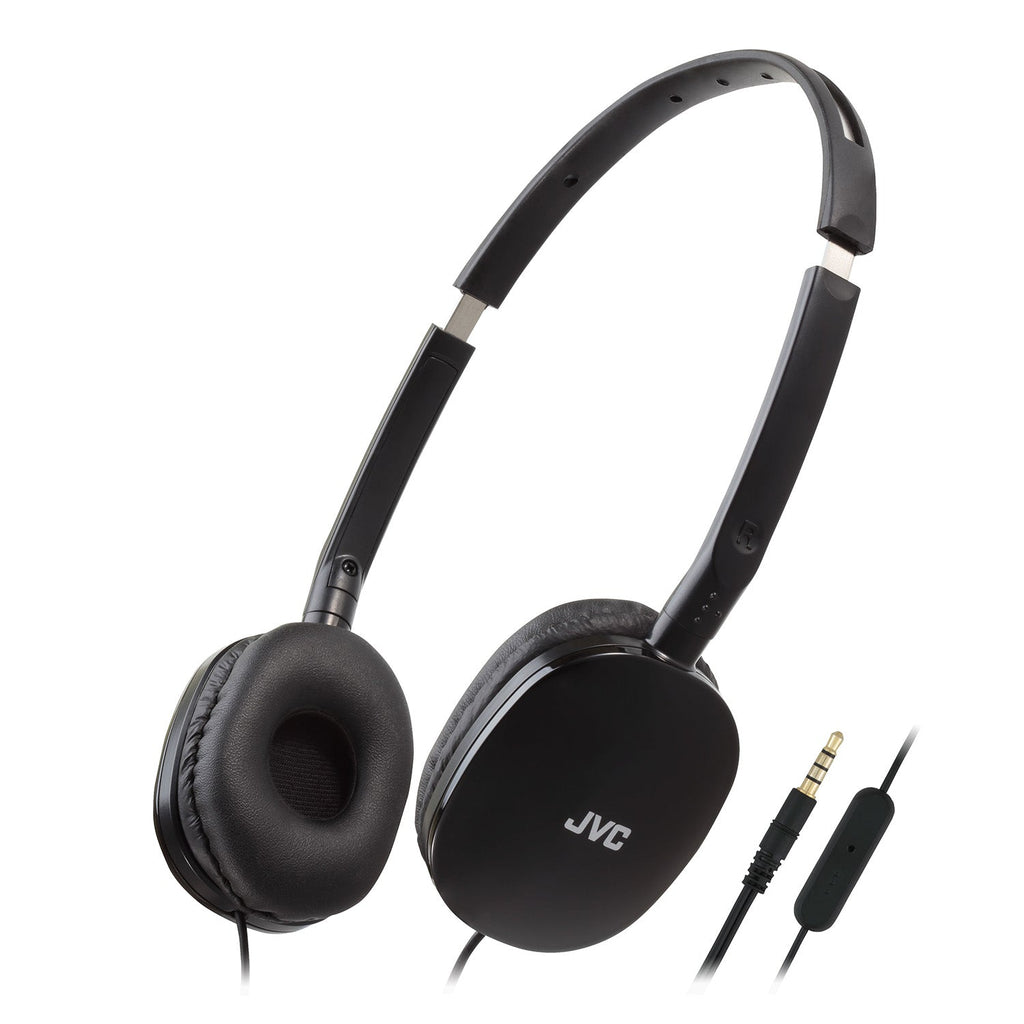 JVC - FLATS Wired Headphones, Lightweight and Foldable with Integrated Microphone and Remote Control, Black - - Mounts For Less