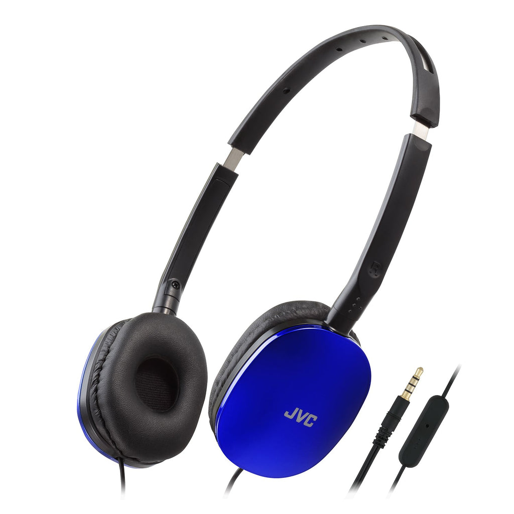 JVC - FLATS Wired Headphones, Lightweight and Foldable with Integrated Microphone and Remote Control, Blue - - Mounts For Less