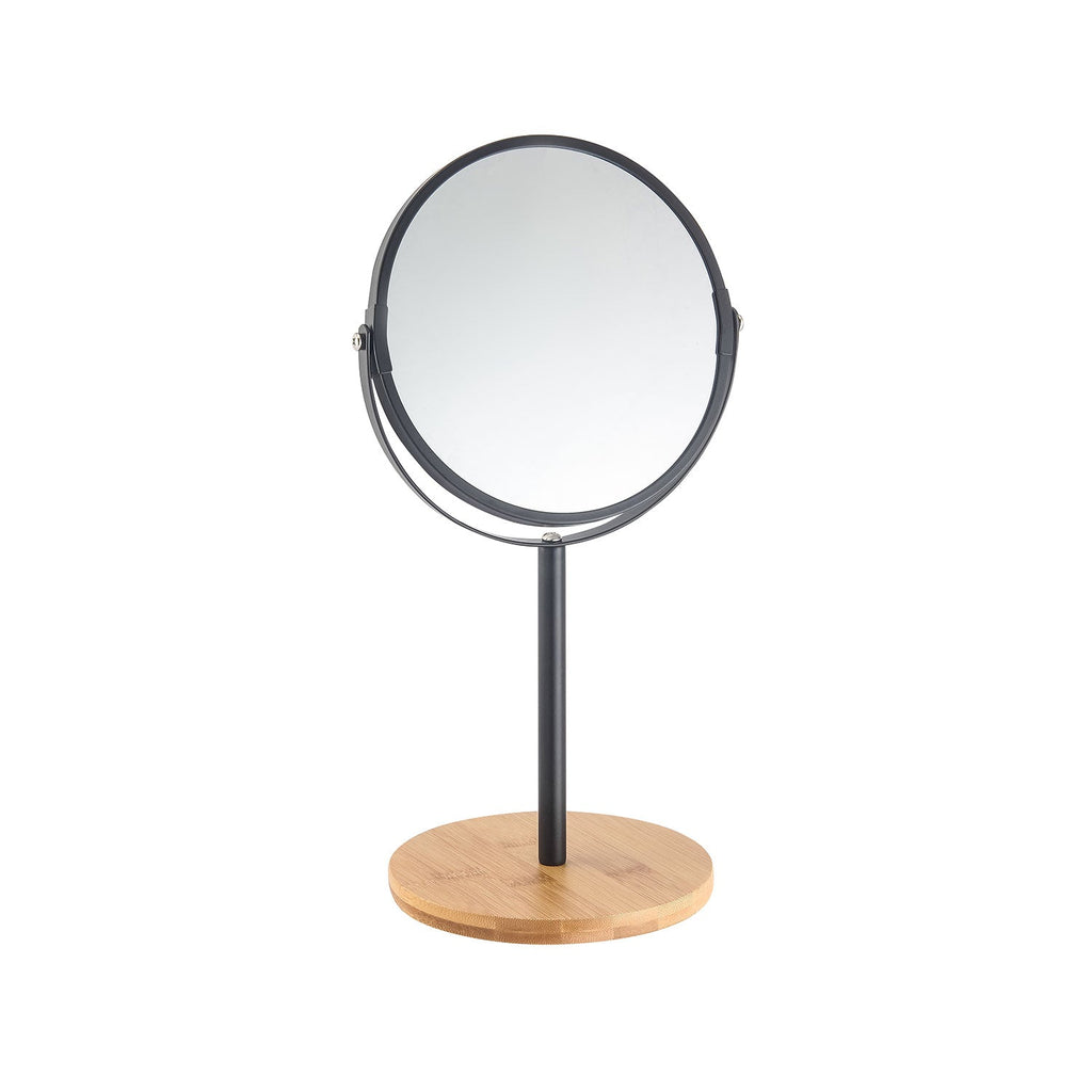 Jessar - Double Sided Mirror with Bamboo Stand, 1x and 2x Magnification, Black - - Mounts For Less