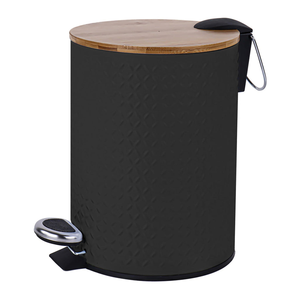 Jessar - Pedal Bin, 5 Liter Capacity, Soft Close, Bamboo Lid, Black - - Mounts For Less