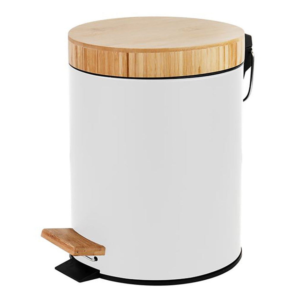 Jessar - Pedal Bin, 5 Liter Capacity, Soft Close, Bamboo Lid, White - - Mounts For Less