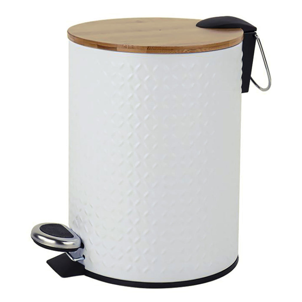 Jessar - Pedal Bin, 5 Liter Capacity, Soft Close, Bamboo Lid, White - - Mounts For Less