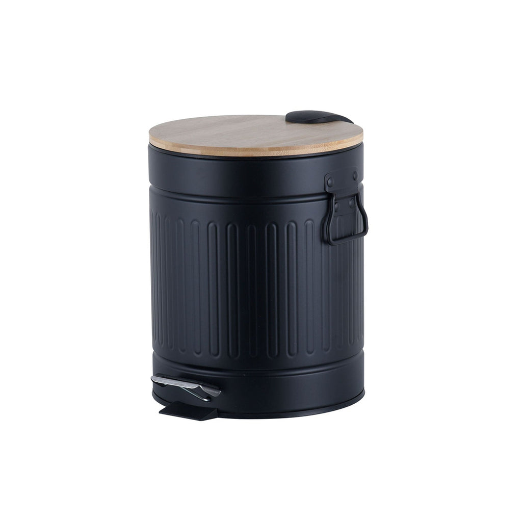Jessar - Pedal Bin, 5 Litre Capacity, Soft Close, Bamboo Lid, Black - - Mounts For Less