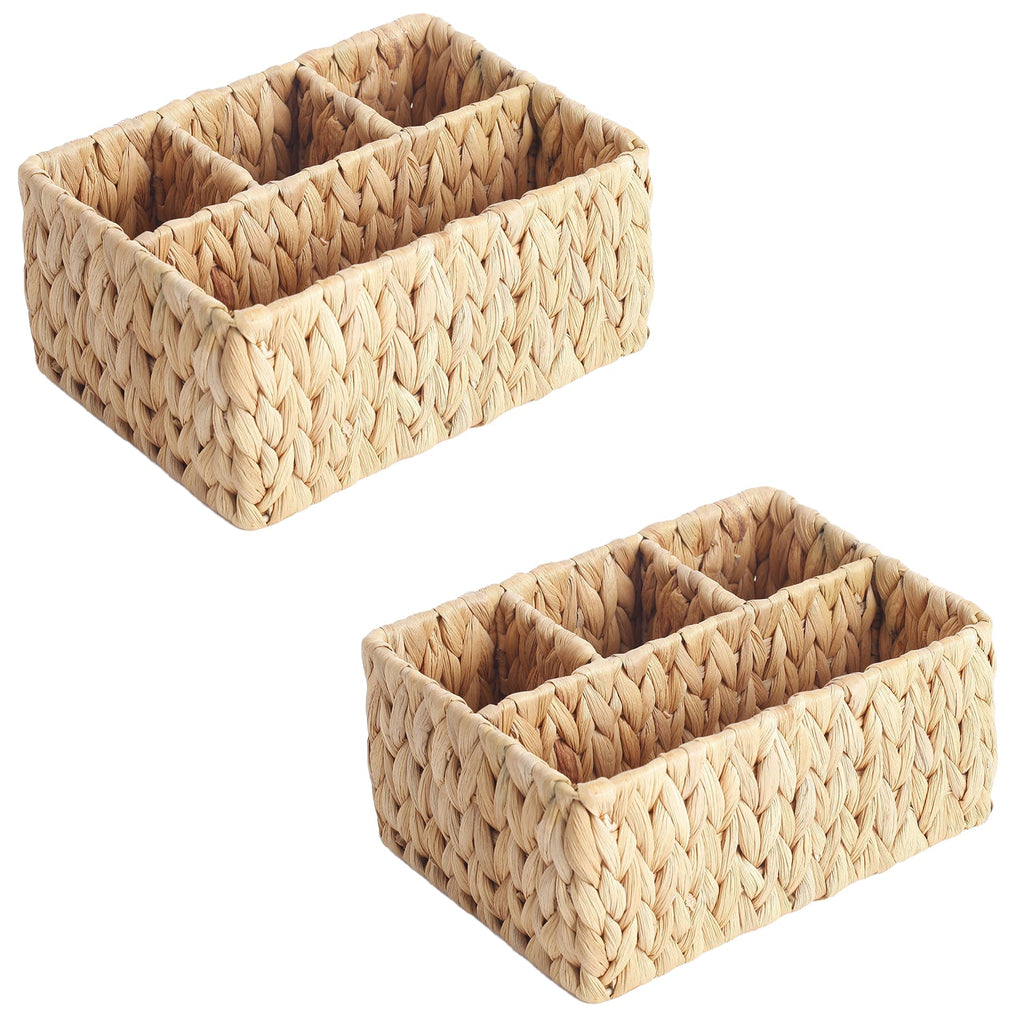 Jessar - Set of 2 Storage Baskets with 4 Sections, Made of Water Hyacinth - - Mounts For Less