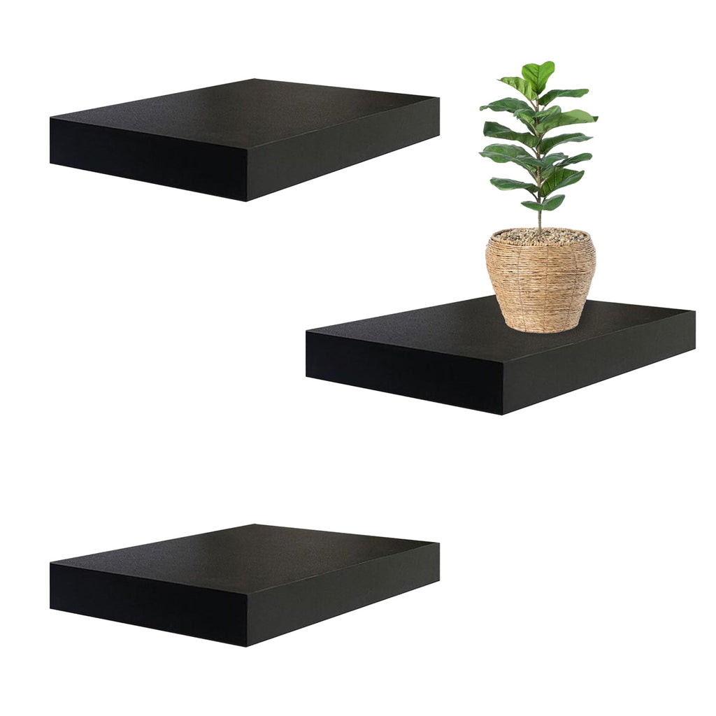 Jessar - Set of 3 Floating Wall Shelves, 15.75" x 9.25" x 1.5", Black - - Mounts For Less