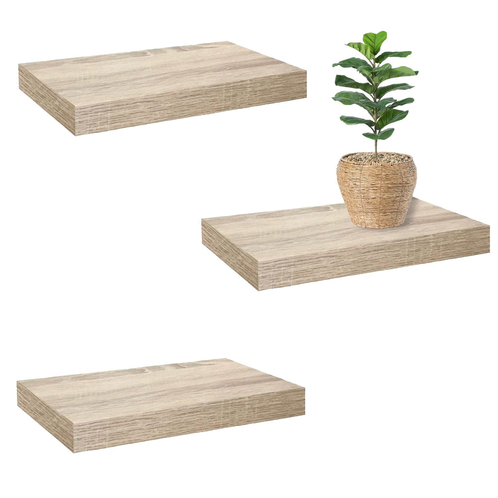 Jessar - Set of 3 Floating Wall Shelves, 15.75" x 9.25" x 1.5", Natural - - Mounts For Less
