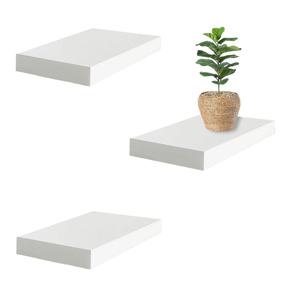 Jessar - Set of 3 Floating Wall Shelves, 15.75" x 9.25" x 1.5", White - - Mounts For Less