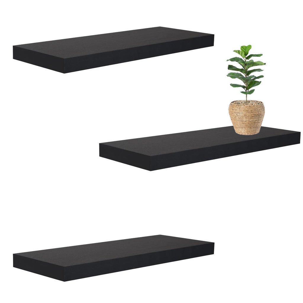Jessar - Set of 3 Floating Wall Shelves, 23.6" x 9.25" x 1.5", Black - - Mounts For Less