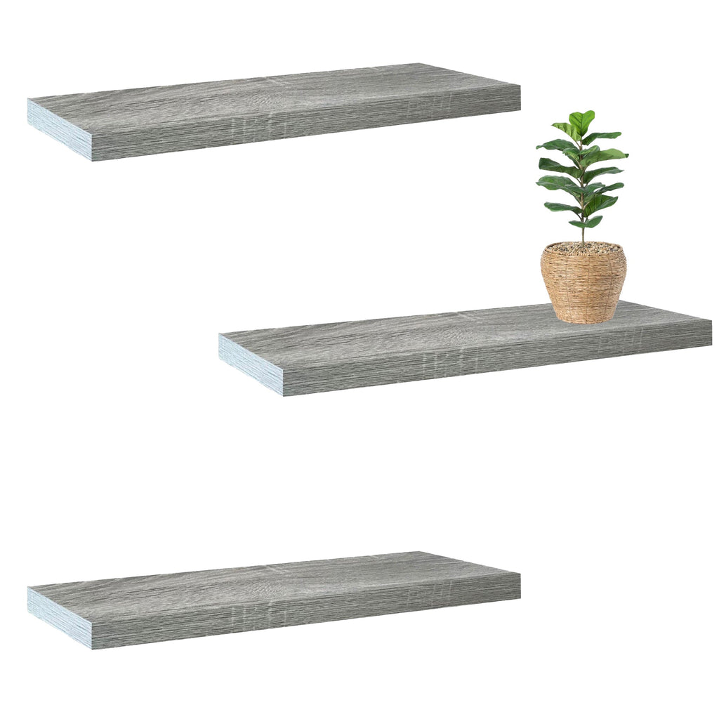 Jessar - Set of 3 Floating Wall Shelves, 23.6" x 9.25" x 1.5", Grey - - Mounts For Less