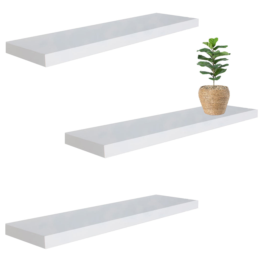 Jessar - Set of 3 Floating Wall Shelves, 31.5" x 9.25" x 1.5", White - - Mounts For Less