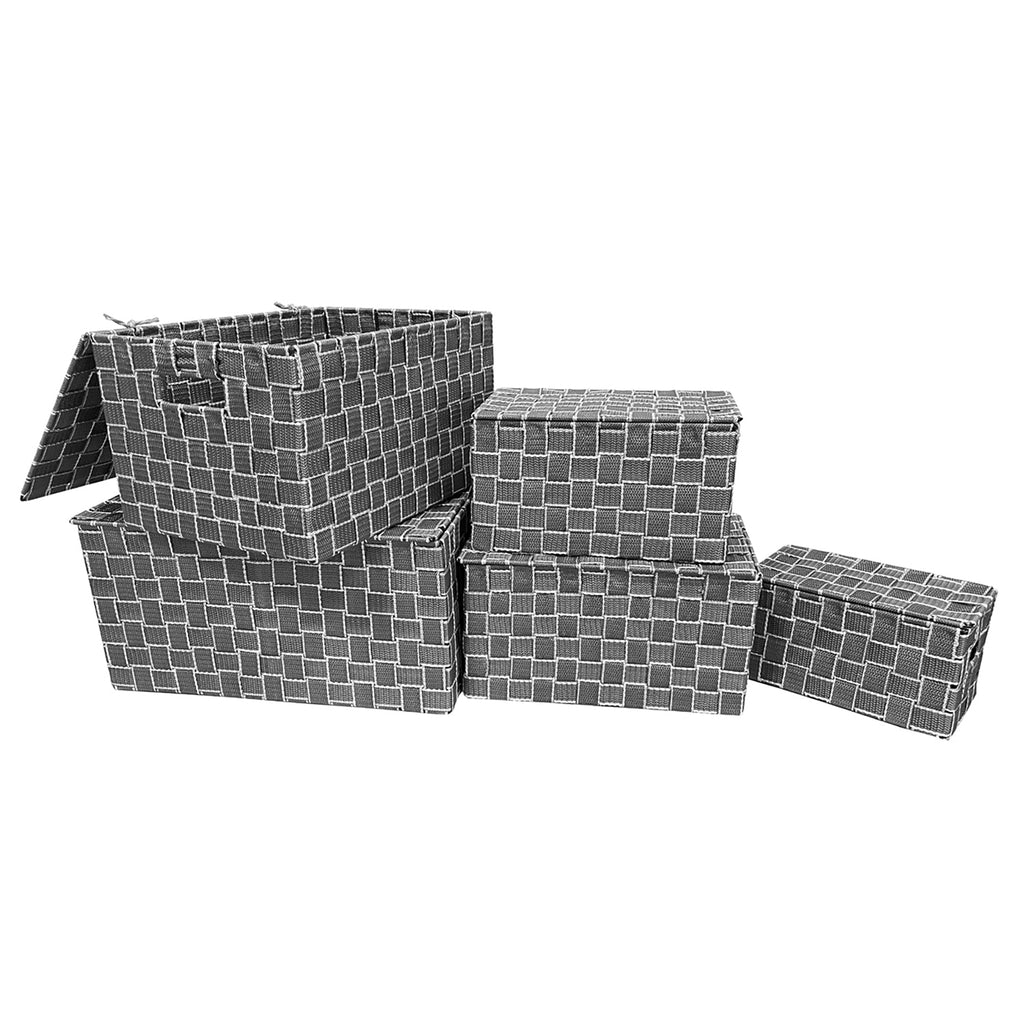 Jessar - Set of 5 Fabric Storage Baskets with Flip Lids, Gray - - Mounts For Less