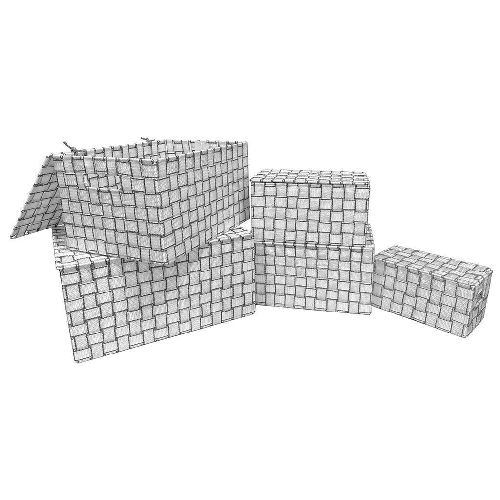 Jessar - Set of 5 Fabric Storage Baskets with Flip Lids, White - - Mounts For Less