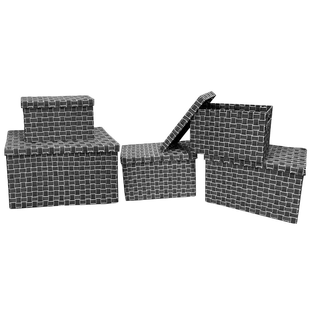 Jessar - Set of 5 Fabric Storage Baskets with Lids, Gray - - Mounts For Less