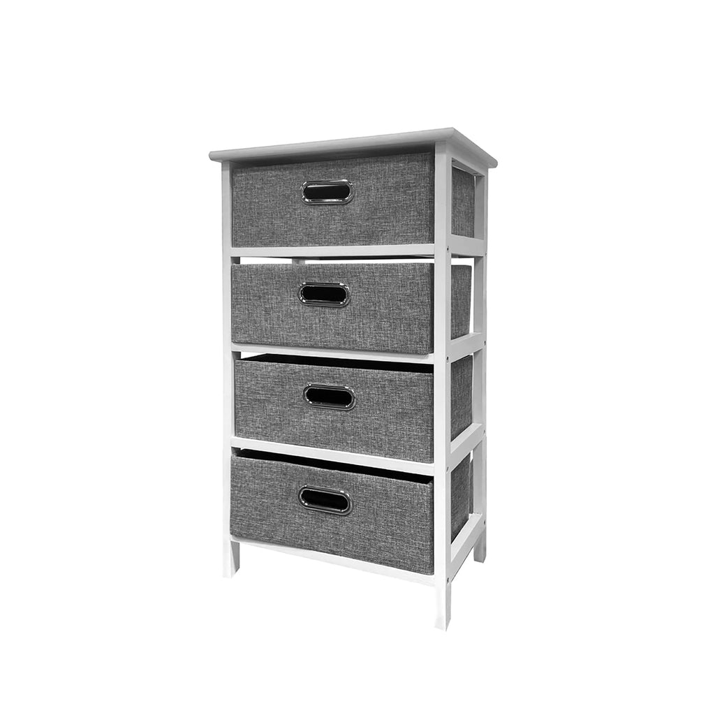 Jessar - Wooden Storage Unit with 4 Fabric Drawers, Gray and White - - Mounts For Less