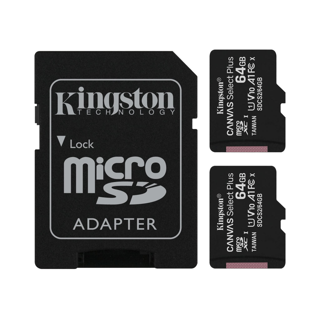 Kingston - 2 Pack Canvas Select Plus microSD Memory Cards, 100R A1 C10, 64GB Capacity - - Mounts For Less
