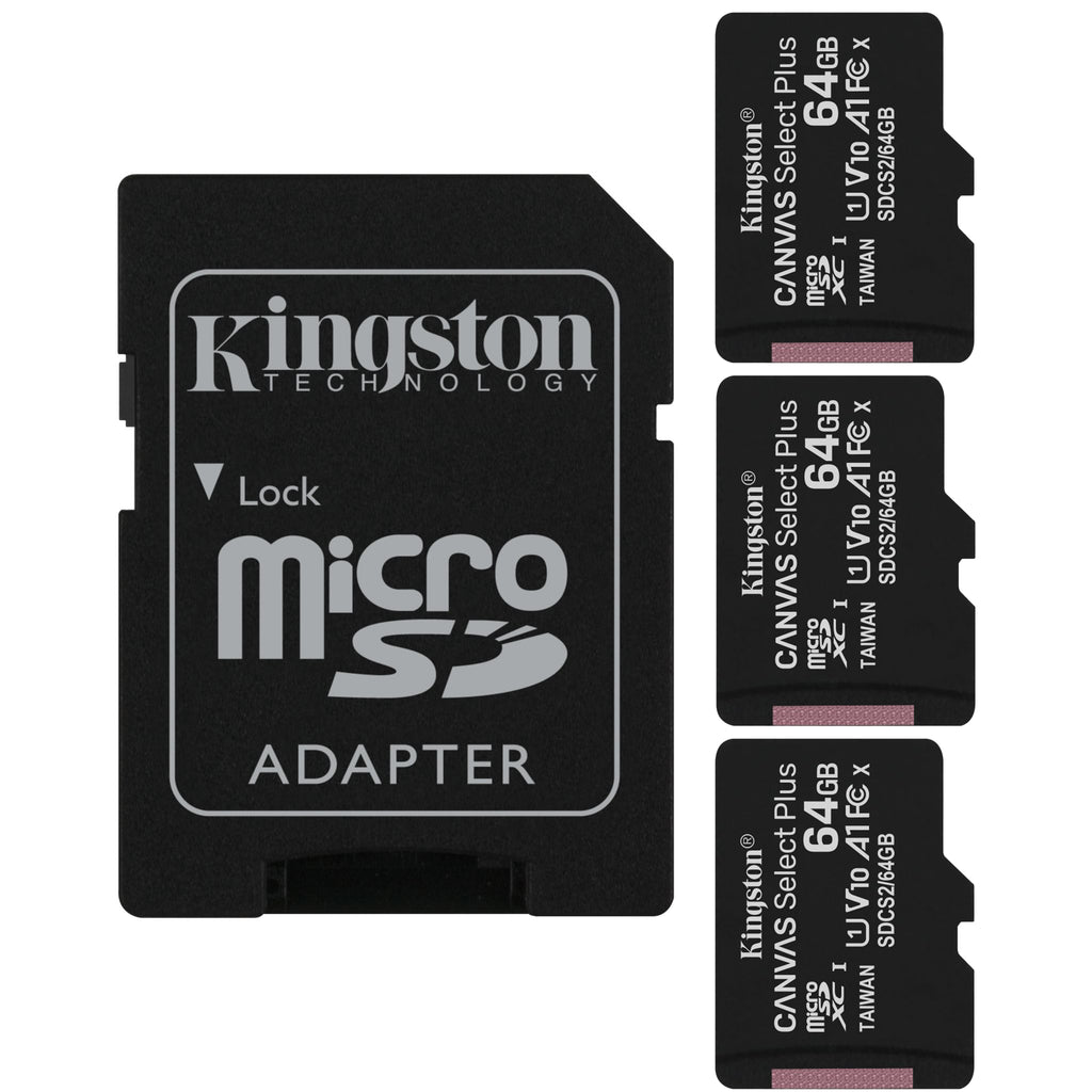 Kingston - 3 Pack Canvas Select Plus microSD Memory Cards, 100R A1 C10, 64GB Capacity - - Mounts For Less