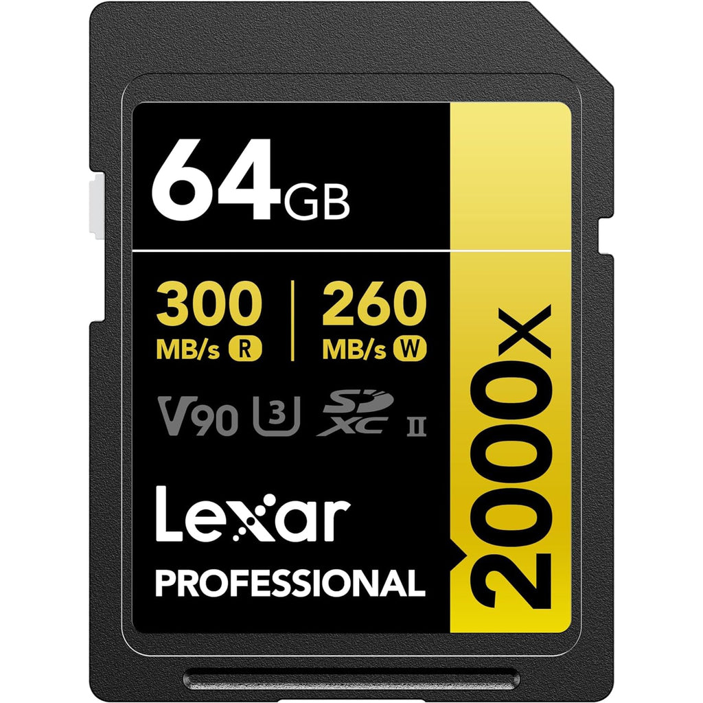 Lexar - SDXC UHS-II 2000X Professional Card, Up to 300 MB/s Reading, 64GB Capacity - - Mounts For Less