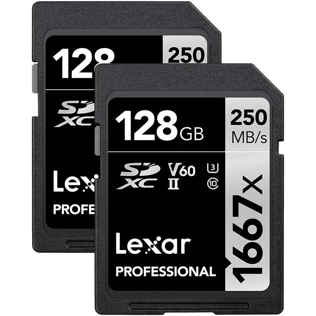 Lexar - Set of 2 SDXC UHS-II/U3 1667X Professional Card, Up to 250 MB/s Reading, 128GB Capacity - - Mounts For Less