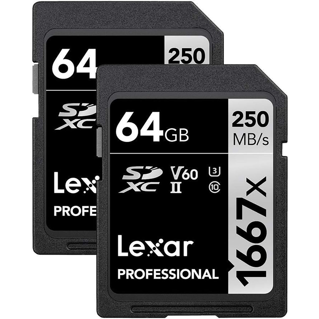 Lexar - Set of 2 SDXC UHS-II/U3 1667X Professional Card, Up to 250 MB/s Reading, 64GB Capacity - - Mounts For Less