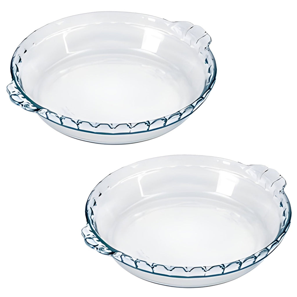 Marinex - Set of 2 Fluted Glass Pie Plates, 9" Diameter, Oven and Dishwasher Safe - - Mounts For Less
