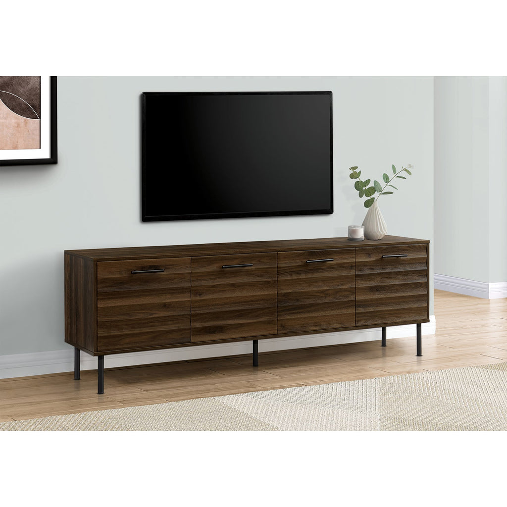 Monarch Speacialties I 2727 - Tv Stand, 72 Inch, Console, Media Entertainment Center, Storage Cabinet, Brown Laminate, Black Metal, Transitional - - Mounts For Less