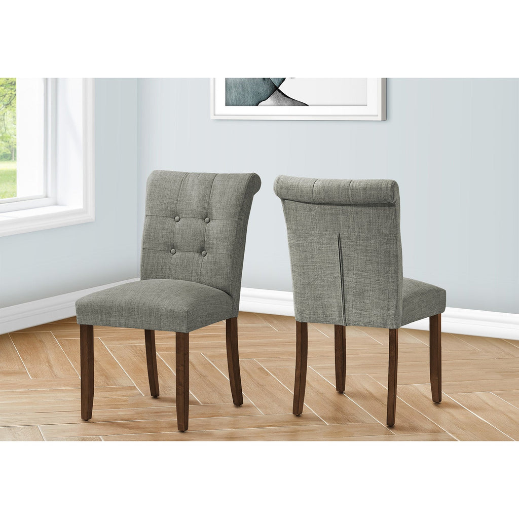 Monarch Specialties I 1218 - Dining Chair, 38" Height, Set Of 2, Upholstered, Dining Room, Side, Kitchen, Grey Fabric, Walnut Wood Legs, Modern - - Mounts For Less