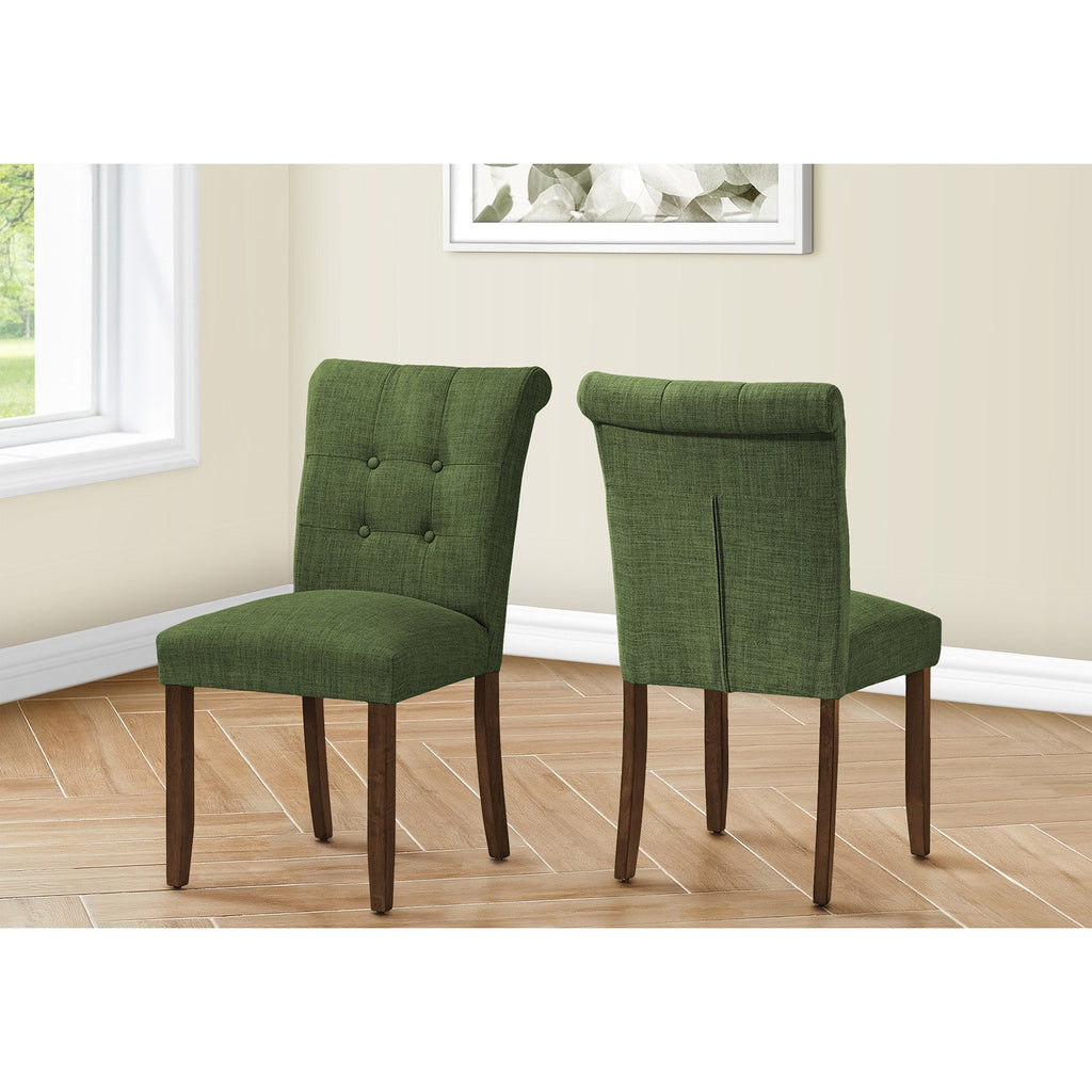 Monarch Specialties I 1219 - Dining Chair, 38" Height, Set Of 2, Upholstered, Dining Room, Side, Kitchen, Green Fabric, Walnut Wood Legs, Modern - - Mounts For Less