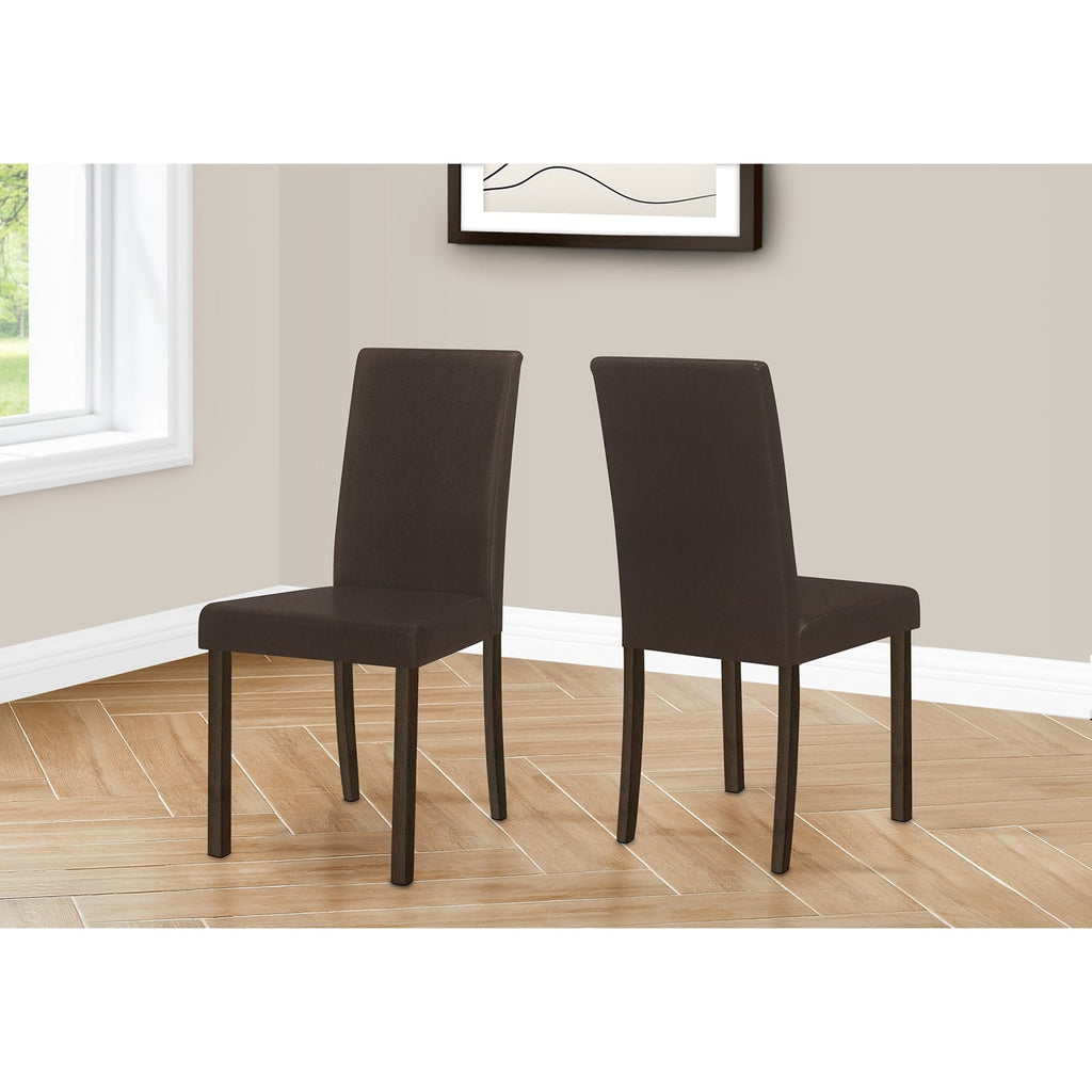 Monarch Specialties I 1303 - Chair, Set Of 2, Side, Upholstered, Kitchen, Dining, Brown Leather Look, Brown Wood Legs, Transitional - - Mounts For Less