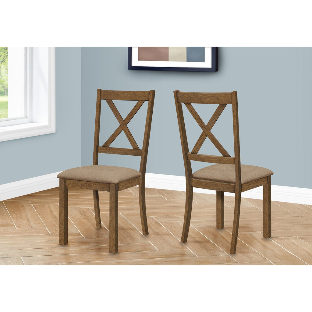 Monarch Specialties I 1311 - Dining Chair, Set Of 2, Side, Upholstered, Kitchen, Dining Room, Brown Fabric, Walnut Wood Frame, Transitional - - Mounts For Less